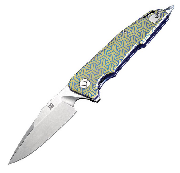 Artisan Cutlery Predator Flipper Folding Knife, S35VN, Titanium Blue/Gold, 1706GBU02