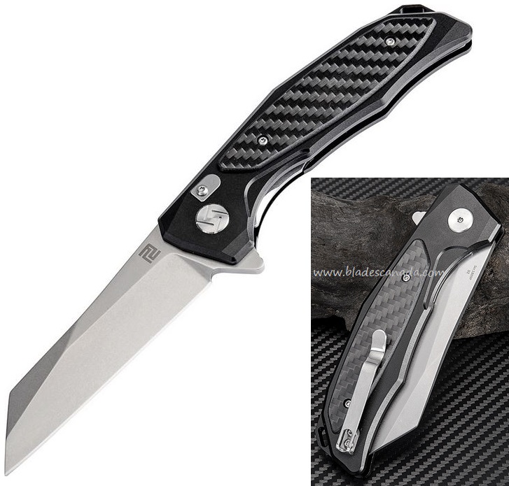 Artisan Cutlery Megahawk Flipper Folding Knife, D2, Aluminum/CF, ATZ1809PBCF