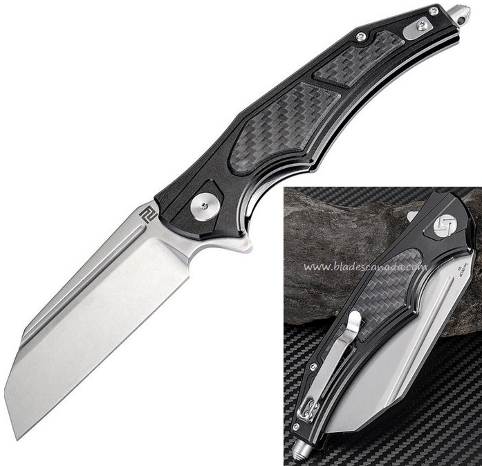 Artisan Cutlery Apache Flipper Folding Knife, D2, Aluminum Black/CF, 1813PBCF