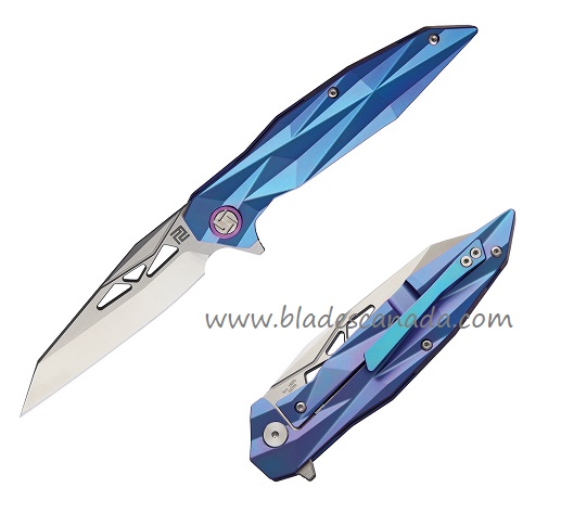 Artisan Cutlery Cygnus Flipper Framelock Knife, S35VN, Titanium Blue, 1827GBUS