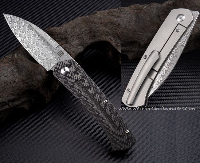 Artisan Cutlery Centauri Flipper Framelock Knife, Damascus, CF, ATZ1839GDCF
