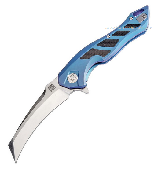 Artisan Cutlery Eagle Flipper Framelock Knife, M390, Titanium Blue w/Carbon Fiber, 1816G-BUM