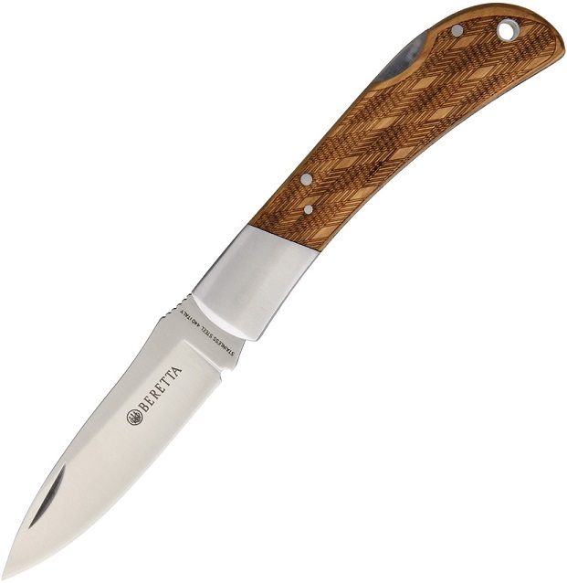 Beretta Multi-Use Folding Hunting Knife, 440 Stainless, Checkered Olive Wood, BE125IOLP