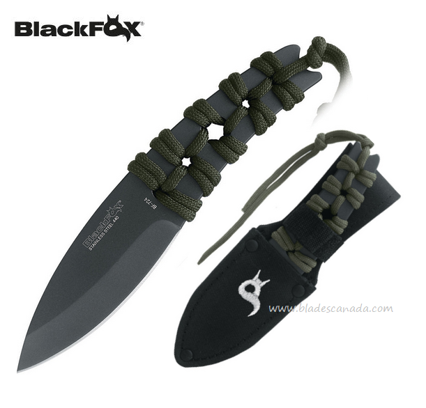 BlackFox BF724 Throwing Knife, 440, Green Cord Wrapped, Nylon Sheath