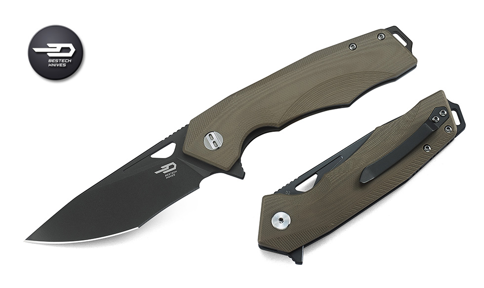 Bestech Toucan Flipper Folding Knife, D2 Steel, G10 Beige, BG14C-2 - Click Image to Close