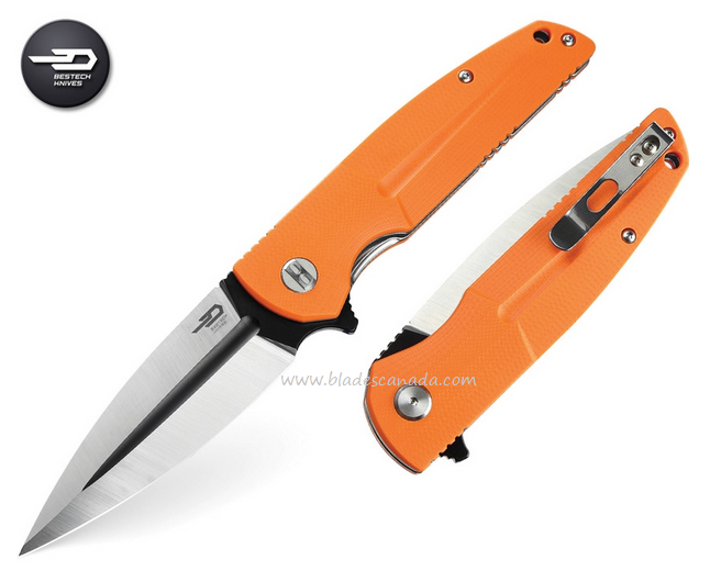 Bestech Fin Flipper Folding Knife, 14C28N Sandvik Two-Tone, G10 Orange, BG34B-2