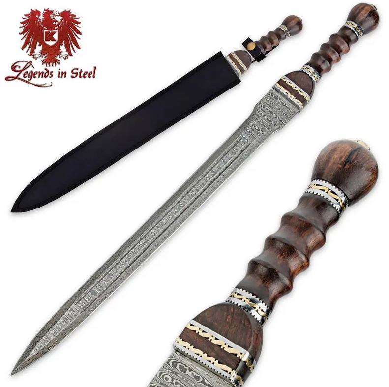 Gladiator Sword, Damascus Blade, Leather Sheath, BK2453