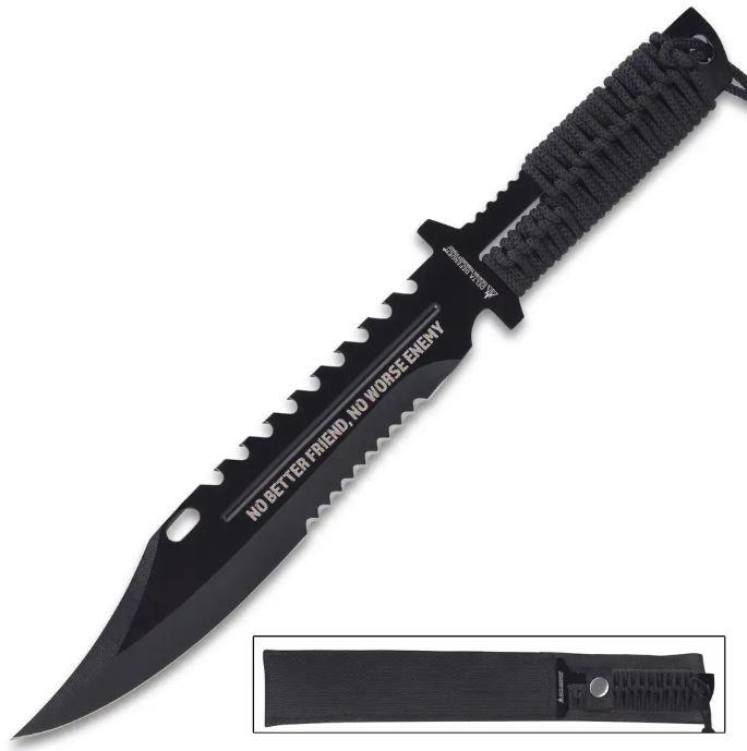 Survival Knife, Double Serrated, Nylon Sheath, BK2548