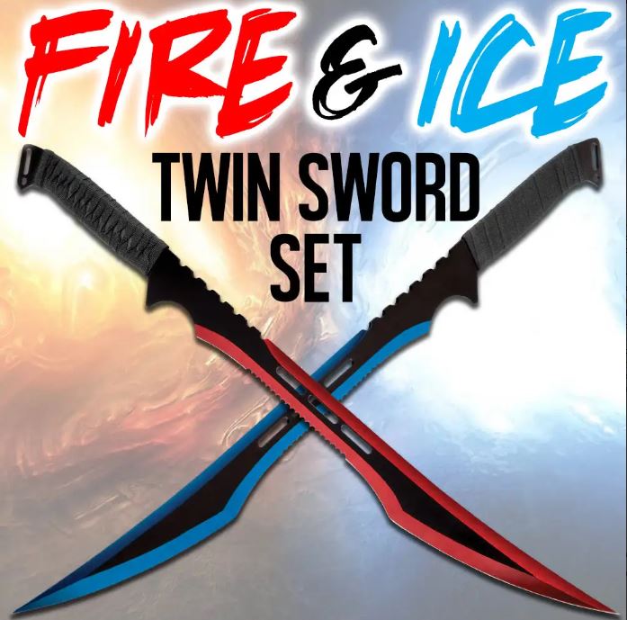 Fire & Ice Twin Fantasy Sword Set, Nylon Double Sheath, BK3210