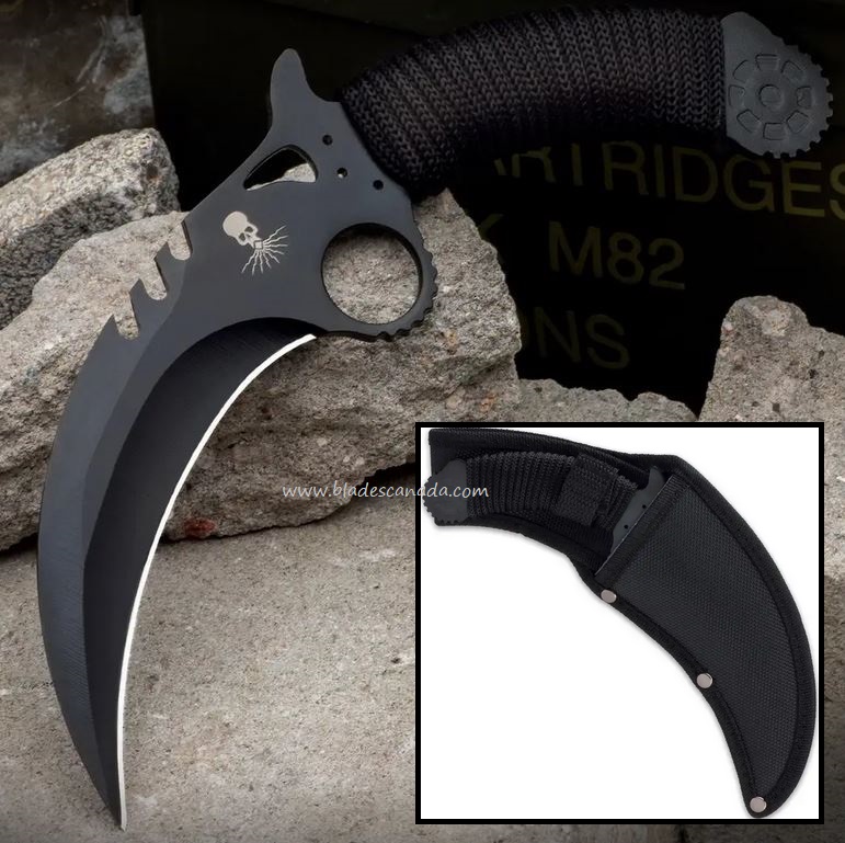 Black Kraken Steam Talon Karambit Fixed Blade Knife, Nylon Sheath, BK4273B