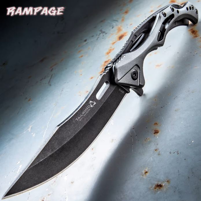 Rampage Tailwind Flipper Folding Knife, Ball Bearing Opening, Aluminum Handle, BK4746