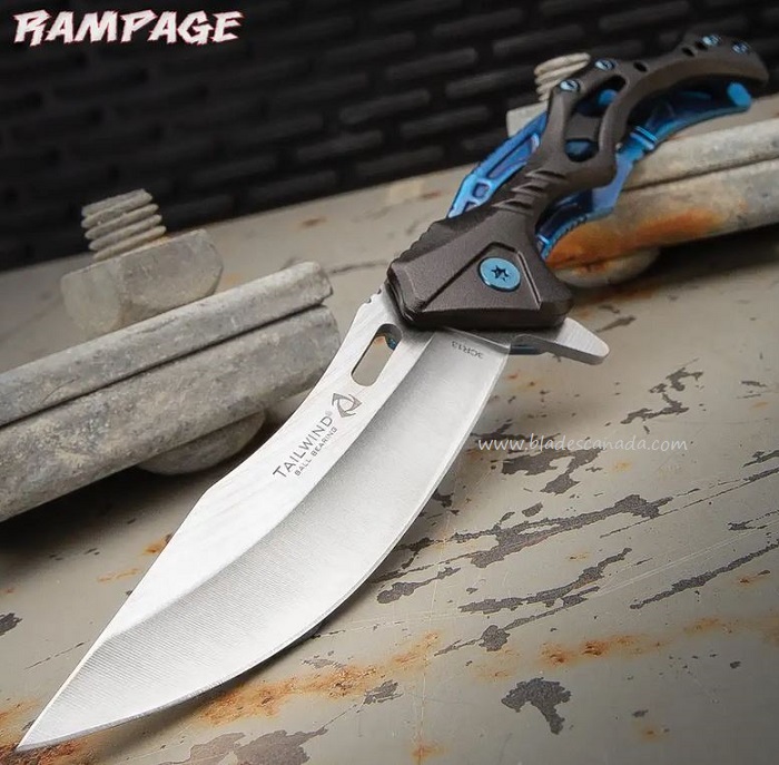 Rampage Tailwind Flipper Folding Knife, Aluminum Black/Blue, BK5148