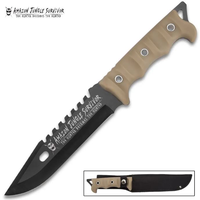 Amazon Jungle Survivor Fixed Blade Knife, Nylon Sheath, BK5458