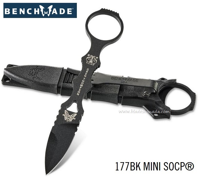 Benchmade Mini SOCP Dagger Fixed Blade Knife, 440C, Black Sheath, BM177BK
