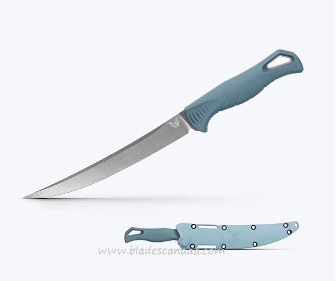 Benchmade Fishcrafter Fixed Knife, 7" MagnaCut Blade, Blue Santoprene, Molded Sheath, 18010