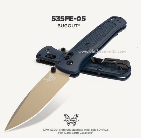 (Coming Soon) Benchmade Bugout Folding Knife, S30V, Crater Blue Grivory, BM535FE-05