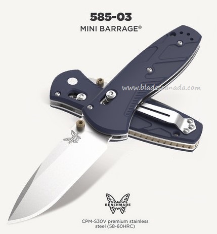 (Coming Soon) Benchmade Mini Barrage Folding Knife, S30V, Assisted Opening, BM585-03