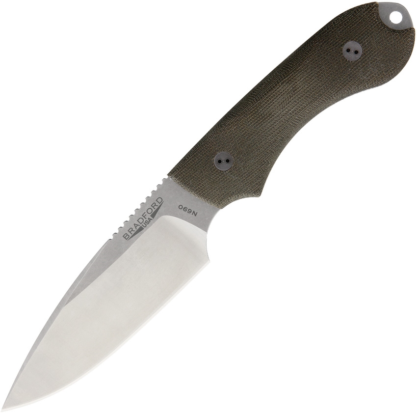 Bradford Guardian 4 Fixed Blade Knife, N690 False Edge, 3D Micarta OD Green, 4FE102