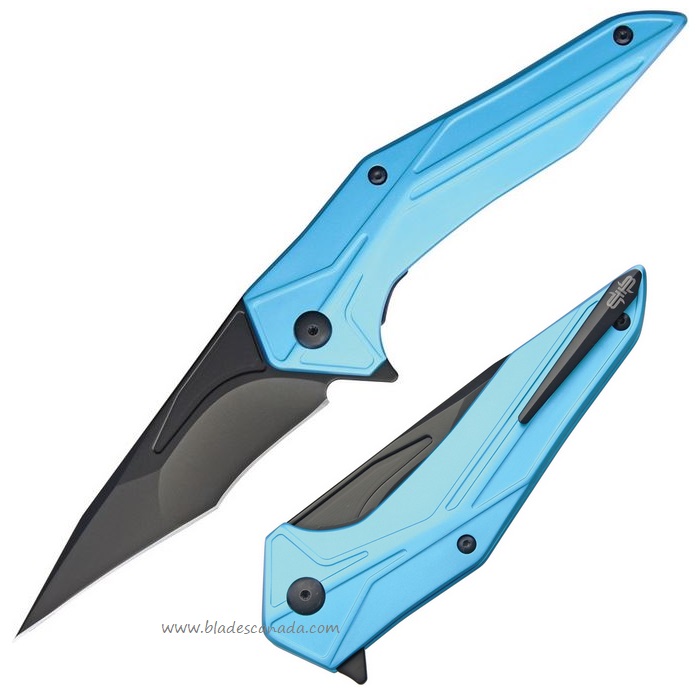 Brous Blades Tyrant Flipper Folding Knife, D2 Black, Aluminum Blue, 249