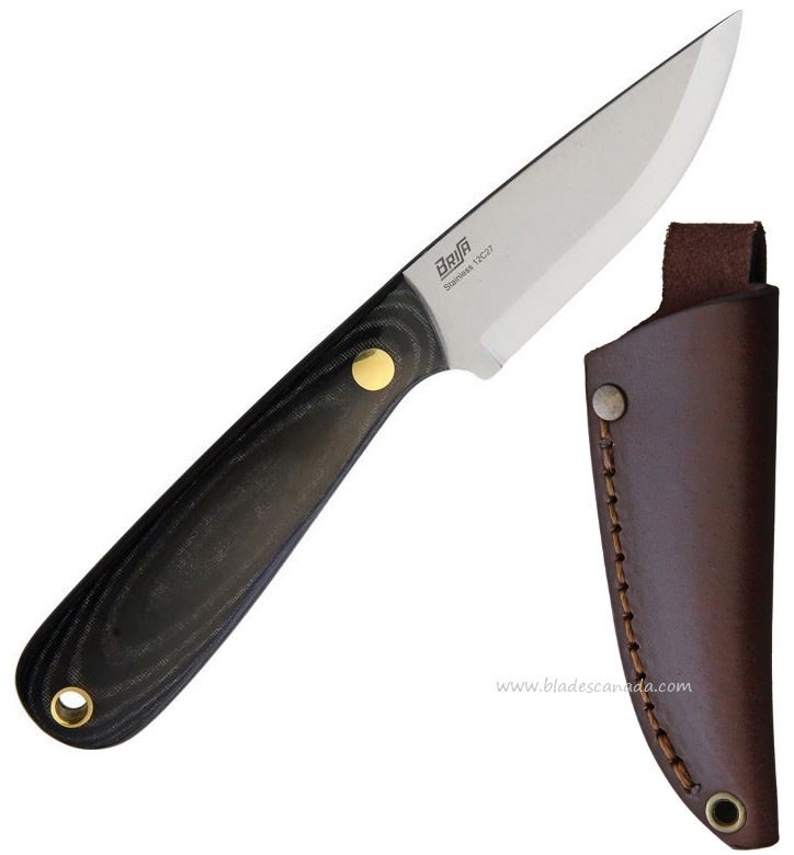 EnZo Necker 70 Fixed Blade Knife, 12C27 Sandvik Scandi, Micarta Black, BRI9806