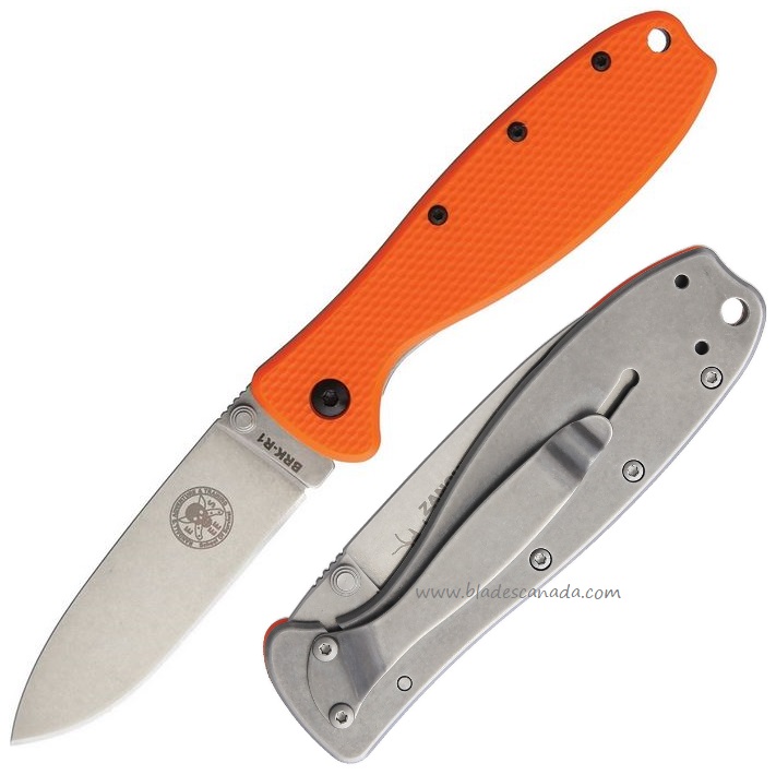 ESEE Zancudo Framelock Folding Knife, AUS 8A, GFN Orange/Stainless, BRKR1OR - Click Image to Close