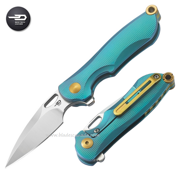 Bestech Parrot Flipper Framelock Knife, CPM S35VN, Titanium Teal, BTBT1807D