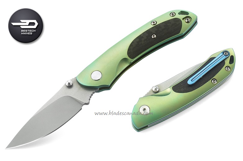Bestech Junzi Slipjoint Folding Knife, S35VN, Titanium Green/CF, BT1809C