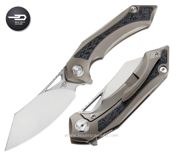 Bestech Kasta Flipper Framelock Knife, M390, Titanium Bronze/Carbon Fiber, BT1909H
