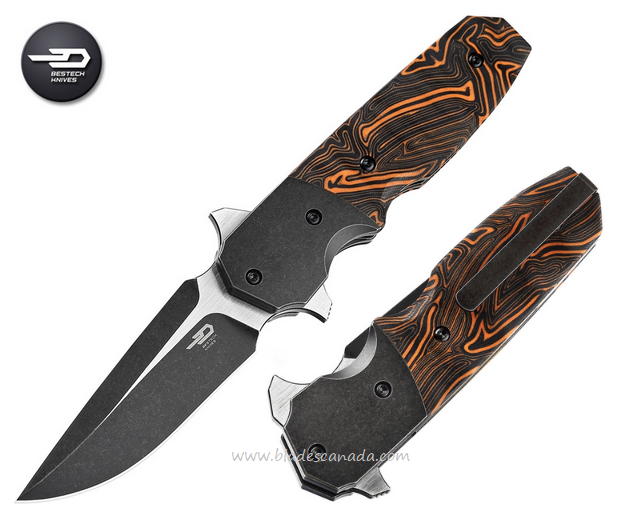Bestech Freefall Flipper Folding Knife, CPM S35VN Two-Tone, G10 Black/Orange, BT2007B
