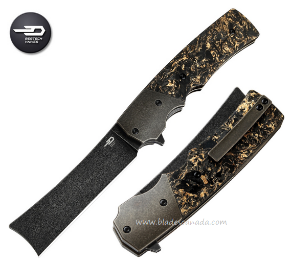 Bestech Spanish Tip Razor Flipper Folding Knife, M390, Carbon Fiber/Copper, BT2101C