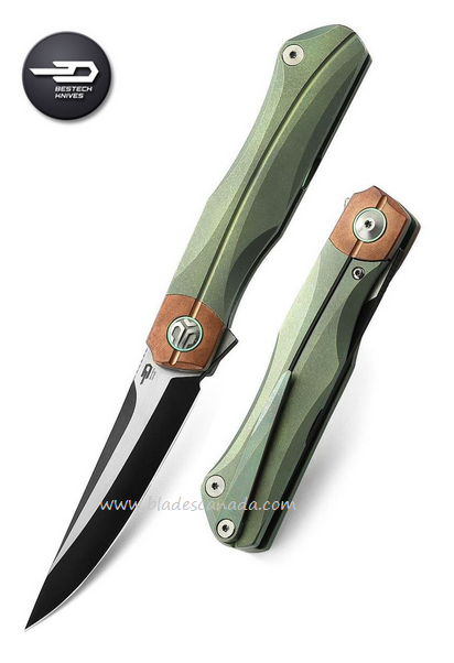 Bestech Thyra Flipper Framelock Knife, M390 Two-Tone, Titanium Green/Red Copper, BT2106E