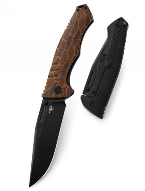 Bestech Keen II Framelock Folding Knife, S35VN Black, Titanium/Blue And Orange G10, BT2301F