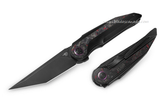 Bestech Blind Fury Flipper Framelock Knife, M390 Black SW, Titanium/Red Marble Inlay, BT2303E