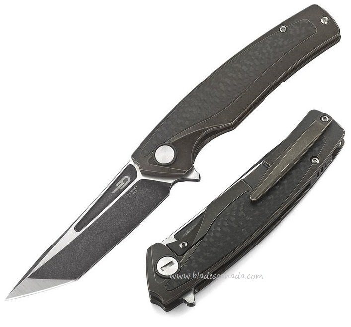 Bestech Predator Flipper Framelock Knife, S35VN Two-Tone Tanto, Titanium/CF, BT1706C