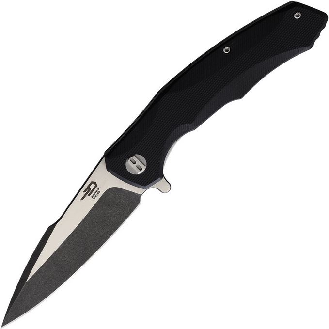 Bestech Warwolf Flipper Folding Knife, D2 Two-Tone, G10 Black, BG04A-2