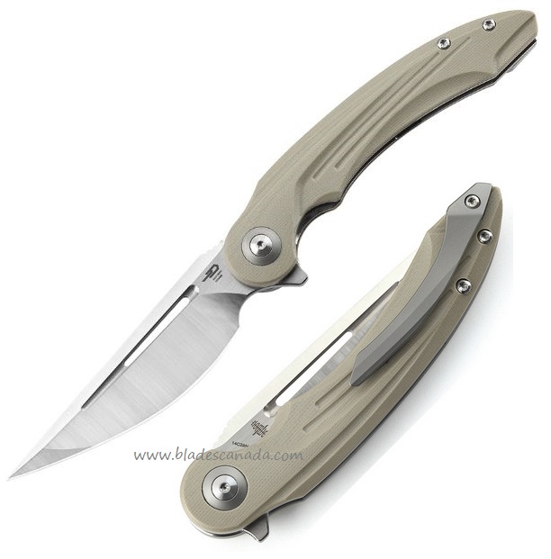 Bestech Irida Flipper Folding Knife, 14C28N Sandvik, G10 Beige, BG25B
