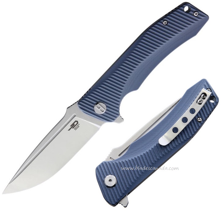 Bestech Mako Flipper Folding Knife, K110 Two-Tone, G10 Blue/Grey, BG27C