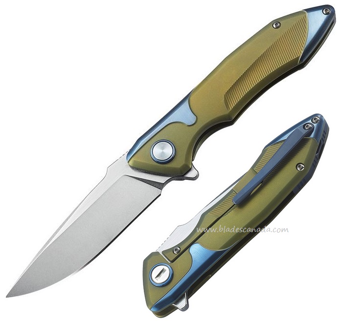 Bestech Starfighter Flipper Framelock Knife, S35VN, Titanium Blue/Gold, BT1709A