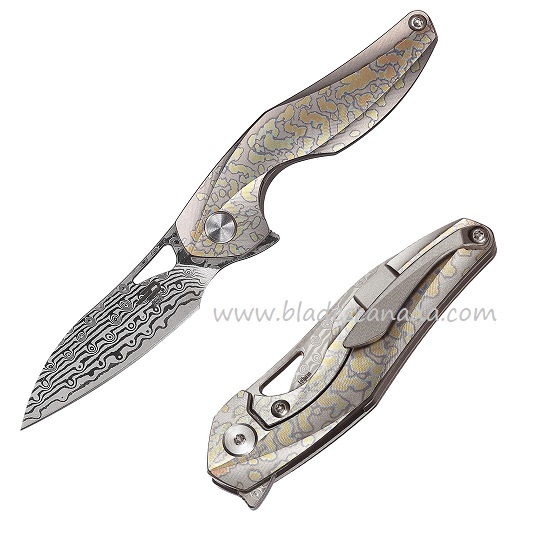 Bestech Isham Reticulan Flipper Framelock Knife, 2" Damascus Blade, Titanium, Kydex Sheath, BT1810K - Click Image to Close