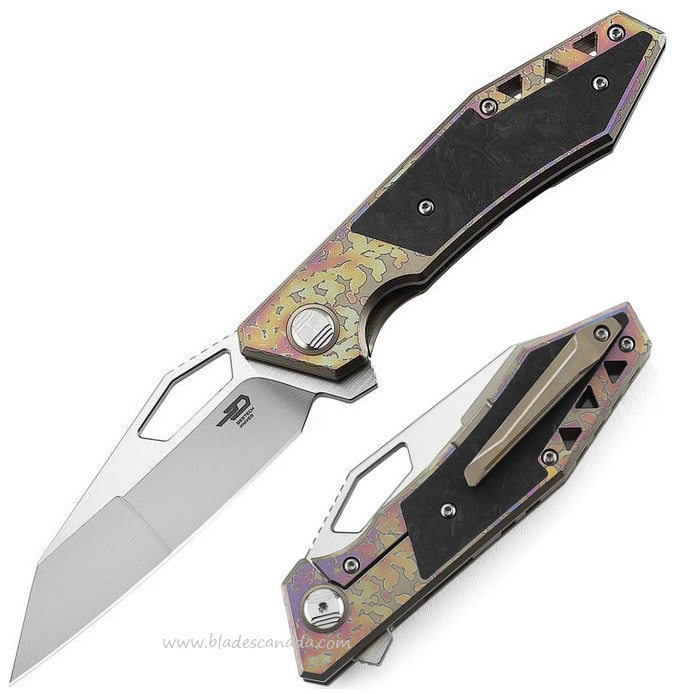 Bestech Fractal Flipper Framelock Knife, S35VN Tanto Two-Tone, Titanium/CF, BT1907C