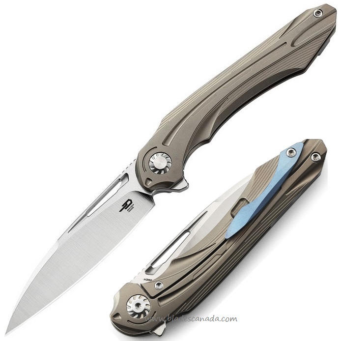 Bestech Wibra Flipper Framelock Knife, M390, Titanium Bronze, BT2001D