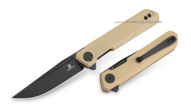 Bestechman Mini Dundee Flipper Folding Knife, D2 Black DLC, G10 Khaki, BMK03I