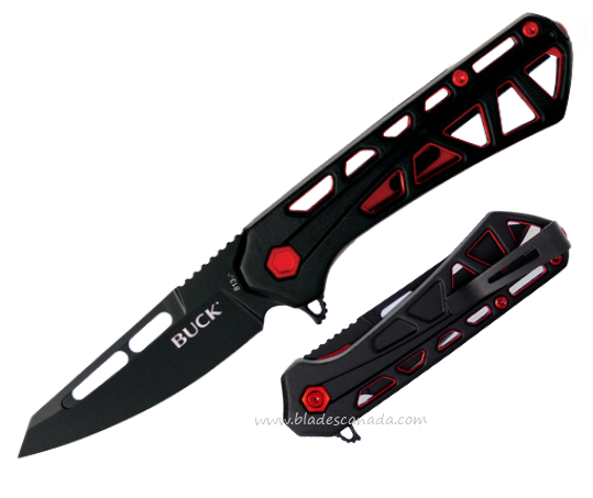 Buck Trace 813 Small Trace Ops Flipper Folding Knife, Black Tanto Blade, Aluminum Black/Red, 0813BKS