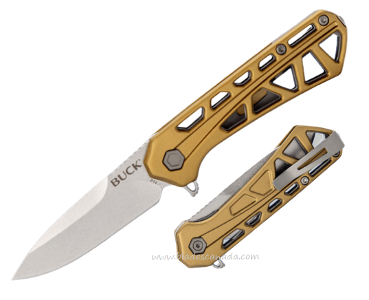 Buck 814 Small Trace Flipper Folding Knife, Drop Point Blade, Aluminum Bronze, 0814BRS