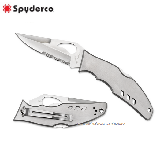 Byrd Flight Folding Knife, Stainless Handle, by Spyderco, BY05PS