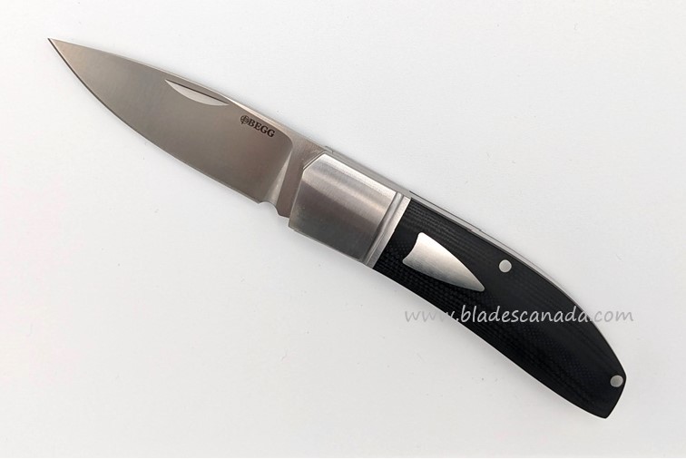 Begg Knives Traditional Slipjoint Folding Knife Large, 14C28N Satin Drop Point Blade, G10 Black - BG037