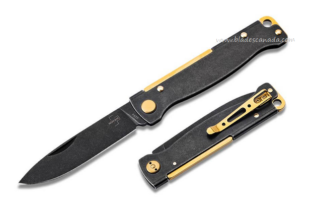 Boker Plus Atlas Slipjoint Folding Knife, 12C27 Black, Steel Black/Brass, 01BO859