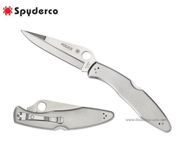 Spyderco Police Folding Knife, VG10, Stainless Handle, C07P