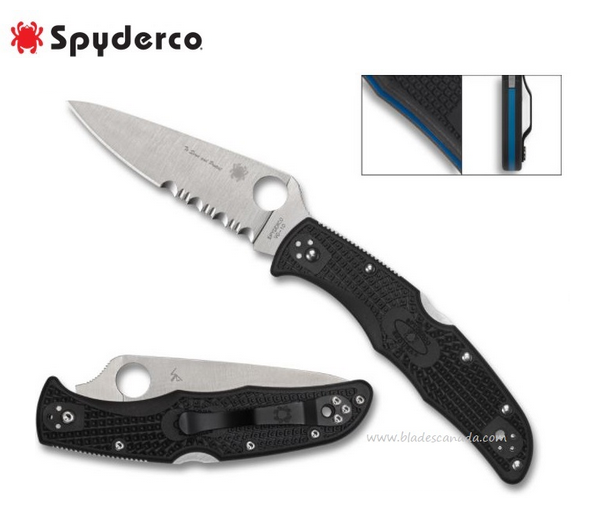 Spyderco Endura 4 Thin Blue Line Folding Knife, VG10, FRN Black, C10FPSBKBL