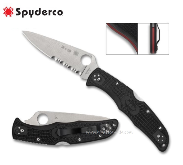 Spyderco Endura 4 Thin Red Line Folding Knife, VG10, FRN Black, C10FPSBKRD